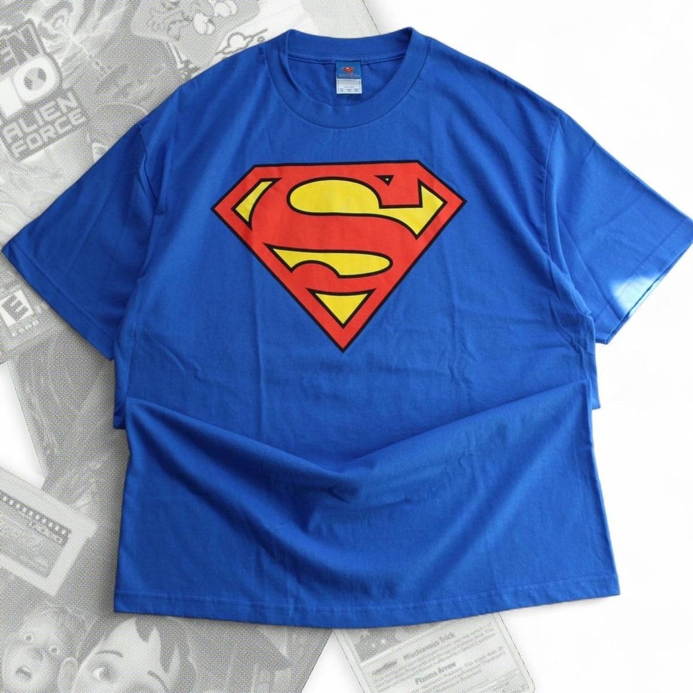 Blue Vintage Y2K Superman Logo Graphic Tee